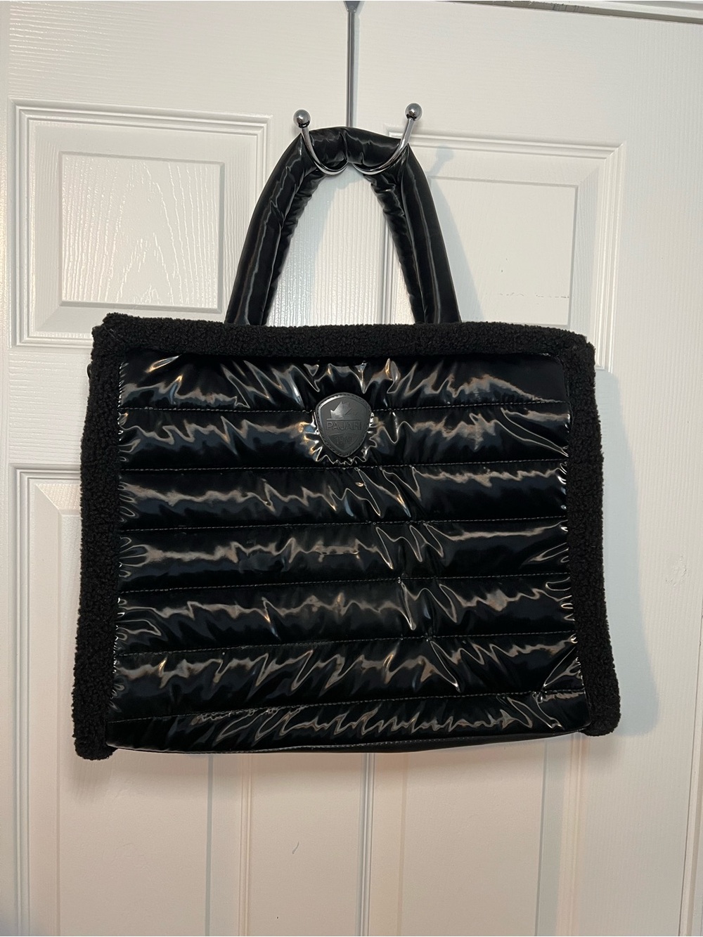 Pajar Black Quilted Sherpa-Trim Tote EUC